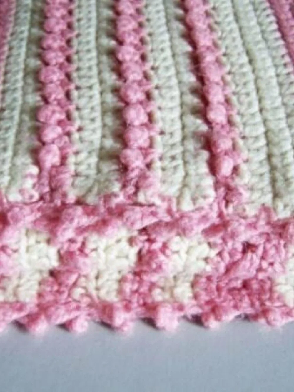 Crocheted Afghan: Pink & Cream Cable Stitch Blanket Throw (52 x 58